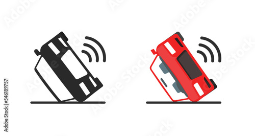 Car vehicle accident alert system detection icon vector or auto automatic sos safety signal call alarm crash collision detector for automobile graphic for dashboard ui pictogram design image