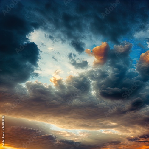 Dramatic colorful sky. Sunset. Stormy weather. 