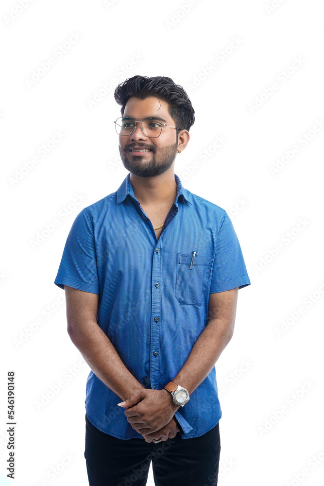 Fototapeta premium Smiling indian handsome asian male with positive expression posing.