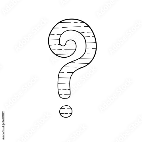 Question mark hand drawn in doodle style, vector illustration. Icon question symbol for print and design. Quiz and Exam concept, isolated element on a white background. Graphic sign ask and fqa