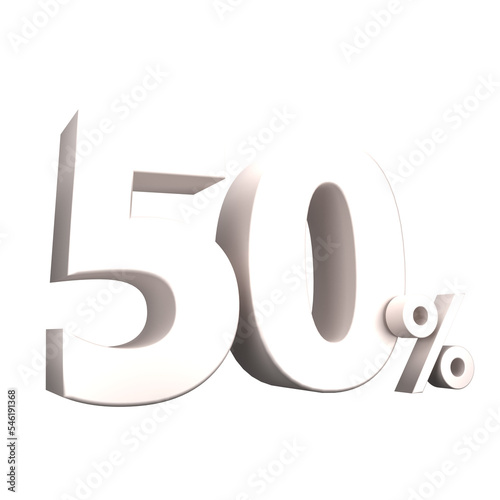 3D rendering of 50 percent text. Sale or Discount with special offers.