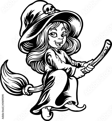 Silhouette Cute Teenage Witch Clipart