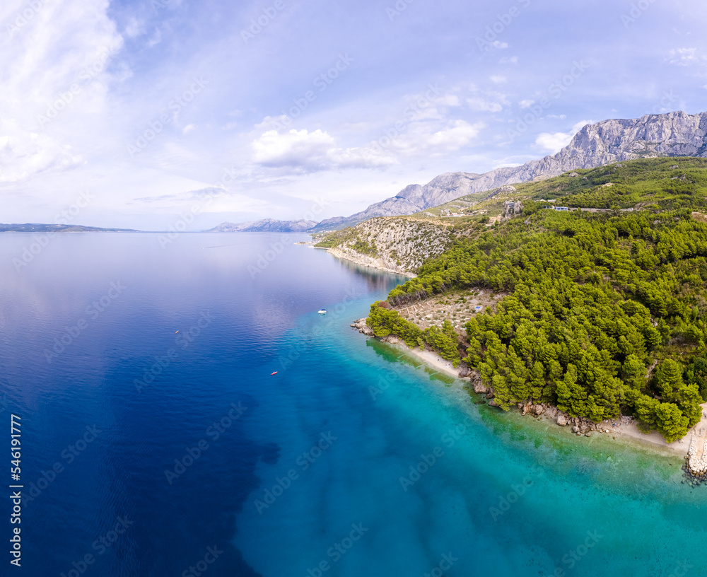 Beautiful panorama of Plaža za pse Ramova or Krvavica beach with turquoise water Croatia in summer