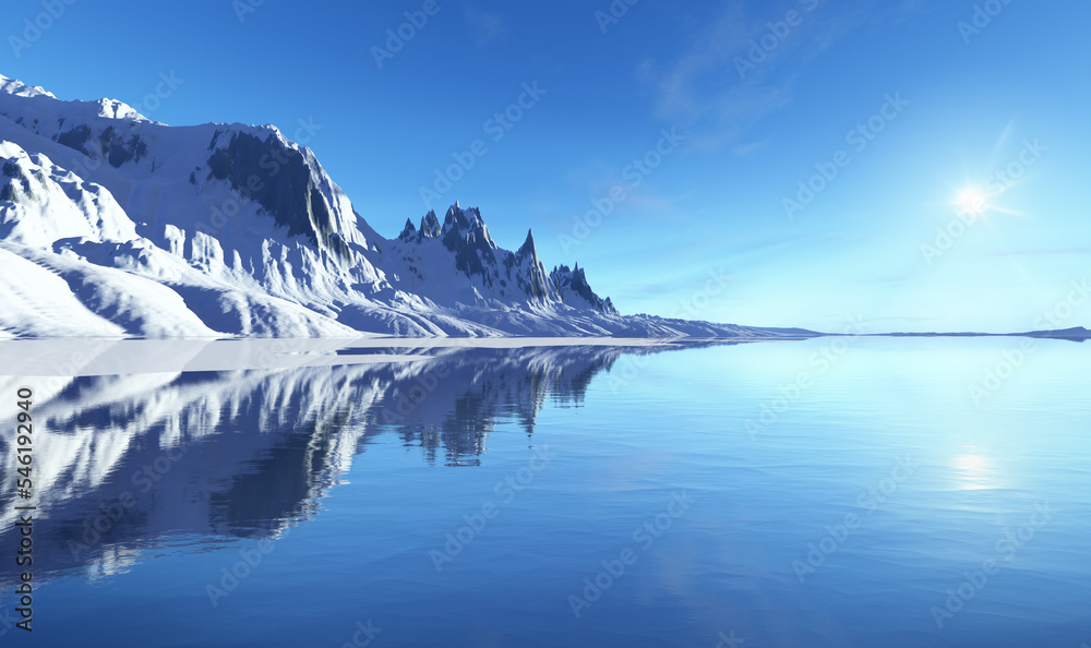 snowy ocean mounain scenery