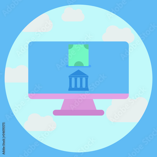 Internet banking icon on cloud. Flat design, minimal design.