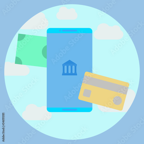 Mobile banking icon on cloud. Flat design, minimal design.