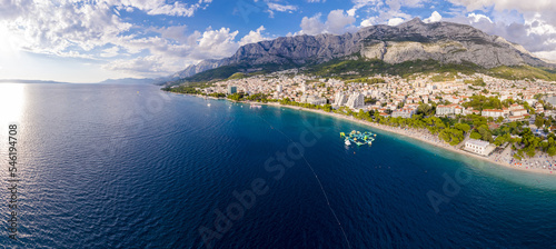 Fototapeta Naklejka Na Ścianę i Meble -  Turquoise sea and stone beach by pine trees view, Dalmatia, Croatia