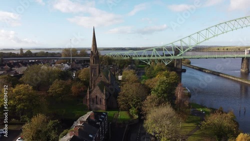 Wallpaper Mural Old town Runcorn Jubilee bridge and All saints church in suburban townhouse residential district aerial view Torontodigital.ca