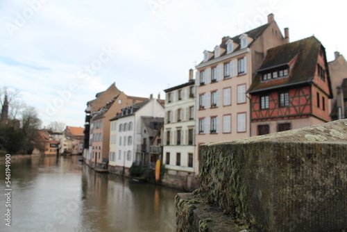 Old houses, leaning out, on a canal of the river Rhine in Strasbourg © Leandro
