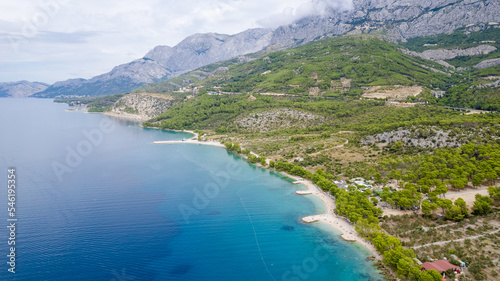 A panorama view of the beautiful "Plaža Ramova" beach on, Makarska Croatia