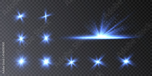Glow of bright light effects of light on a transparent background. Blurred vector collection of stars. Sun, flash and bright glow.