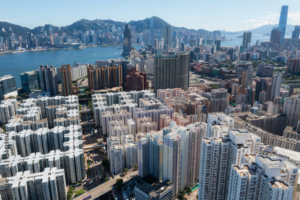 Fototapeta premium Top view of Hong Kong city