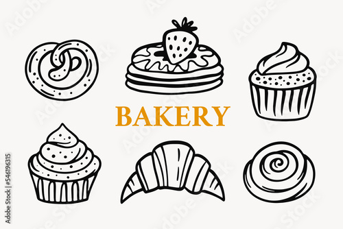 Bakery Hand drawn icon set