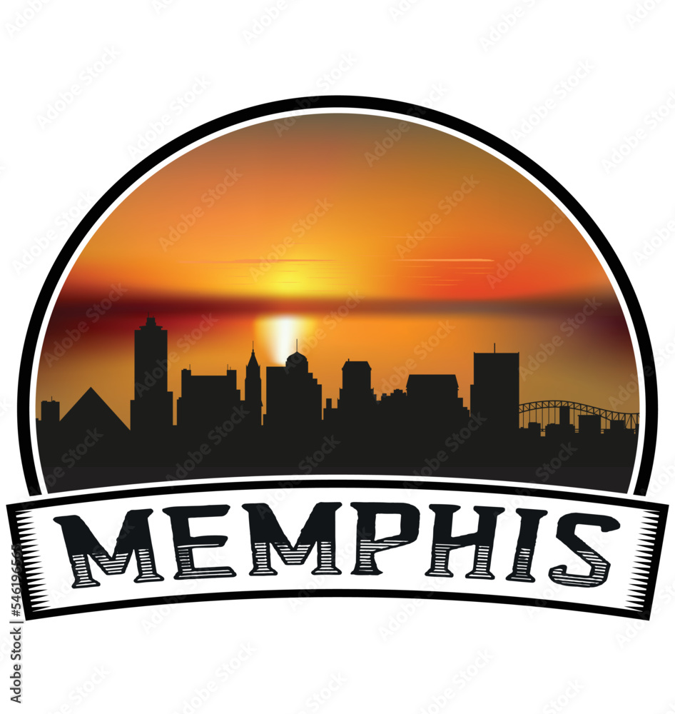 Memphis Tennessee USA Skyline Sunset Travel Souvenir Sticker Logo Badge Stamp Emblem Coat of Arms Vector Illustration EPS