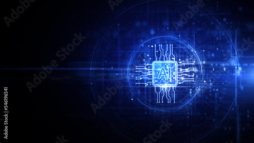 Blue AI Learning and Artificial Intelligence Concept of Digital Robotic Devices, Technology Digital Data and Futuristic Technology Abstract Background. 3d Rendering