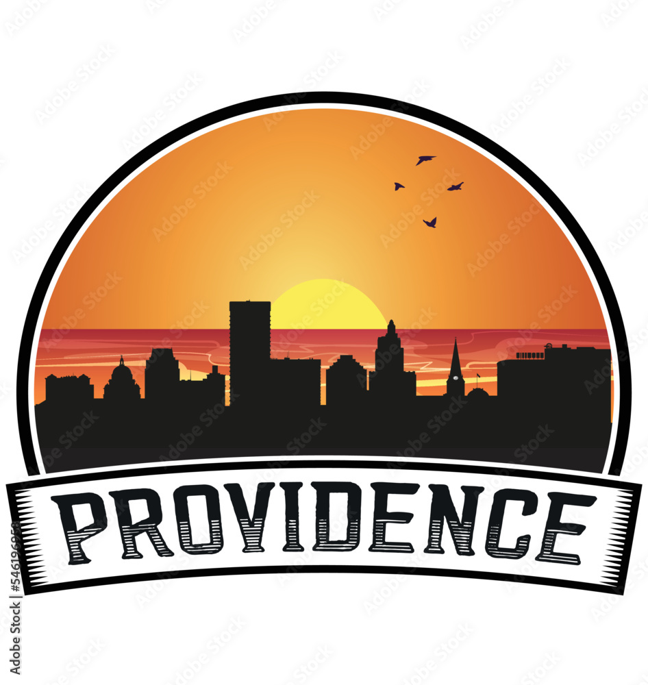 Providence Rhode Island USA Skyline Sunset Travel Souvenir Sticker Logo Badge Stamp Emblem Coat of Arms Vector Illustration EPS