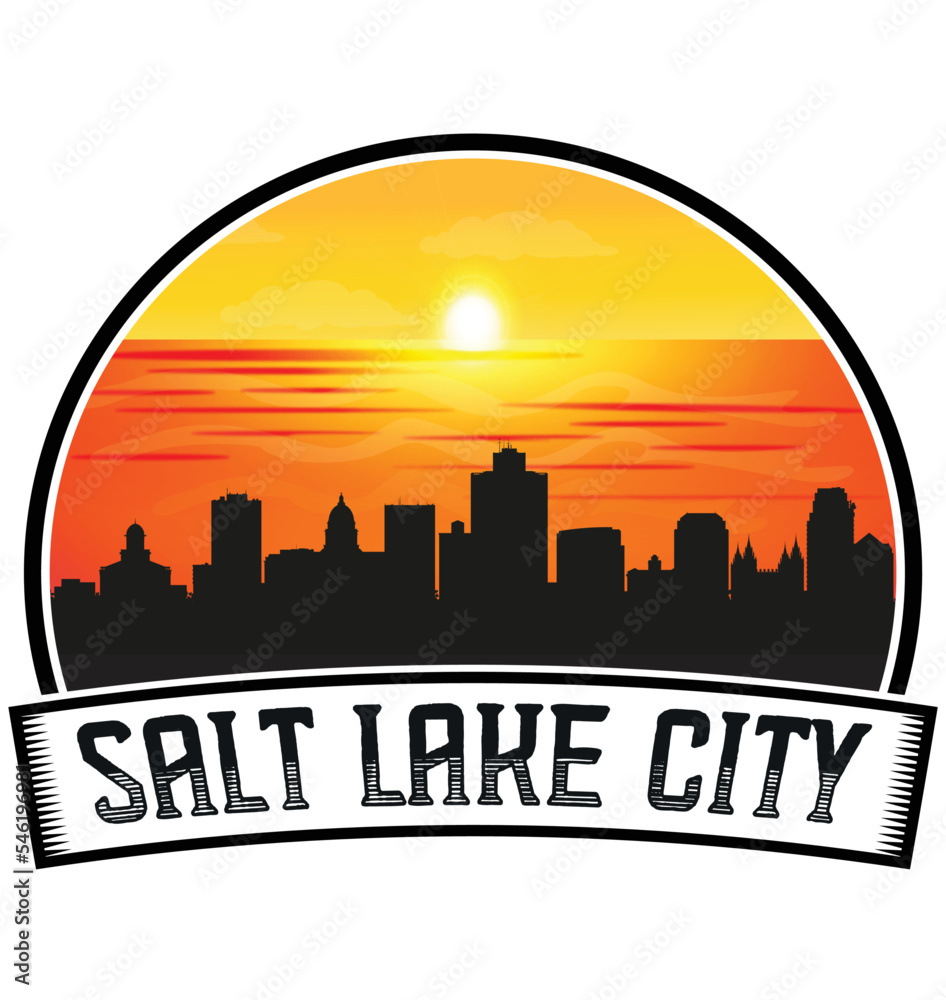 Salt Lake City Utah USA Skyline Sunset Travel Souvenir Sticker Logo Badge Stamp Emblem Coat of Arms Vector Illustration EPS