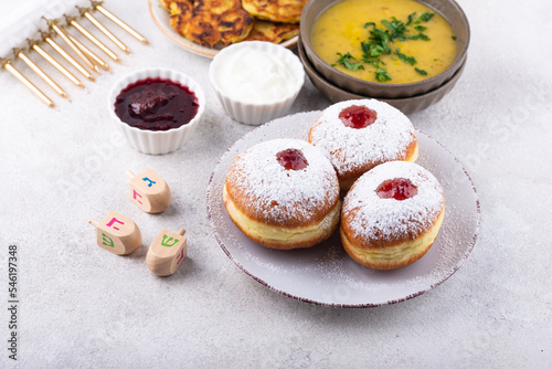 Traditional Jewish holiday Hanukkah food.