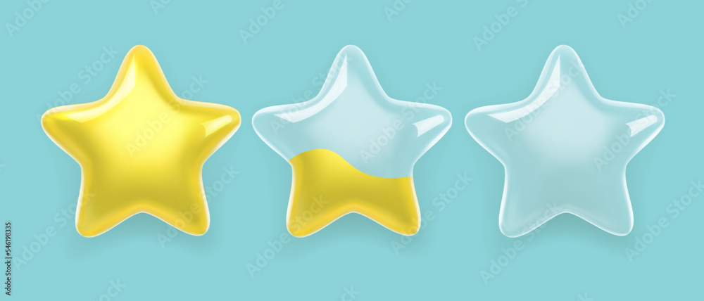 Three realistic glass rating stars filling with gold. Mesh gradients EPS10 Three realistic glass rating stars filling with gold. Mesh gradients EPS10