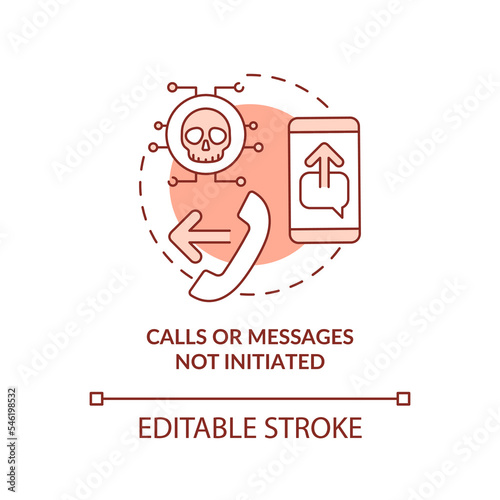 Calls, messages not initiated terracotta concept icon. Phishing attack. Hacked phone abstract idea thin line illustration. Isolated outline drawing. Editable stroke. Arial, Myriad Pro-Bold fonts used