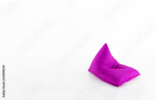 Right side view of nice colourful and soft enjoyable beanbag chair. Concept of comfortable indoor or outdoor contempory furniture. Studio shot isolated on white background