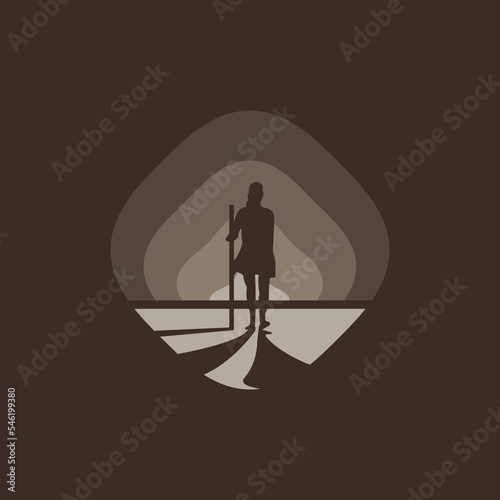 Illustration vector graphic of silhouette of a pilgrim woman. Perfect to use for religion, travel, adventure etc.