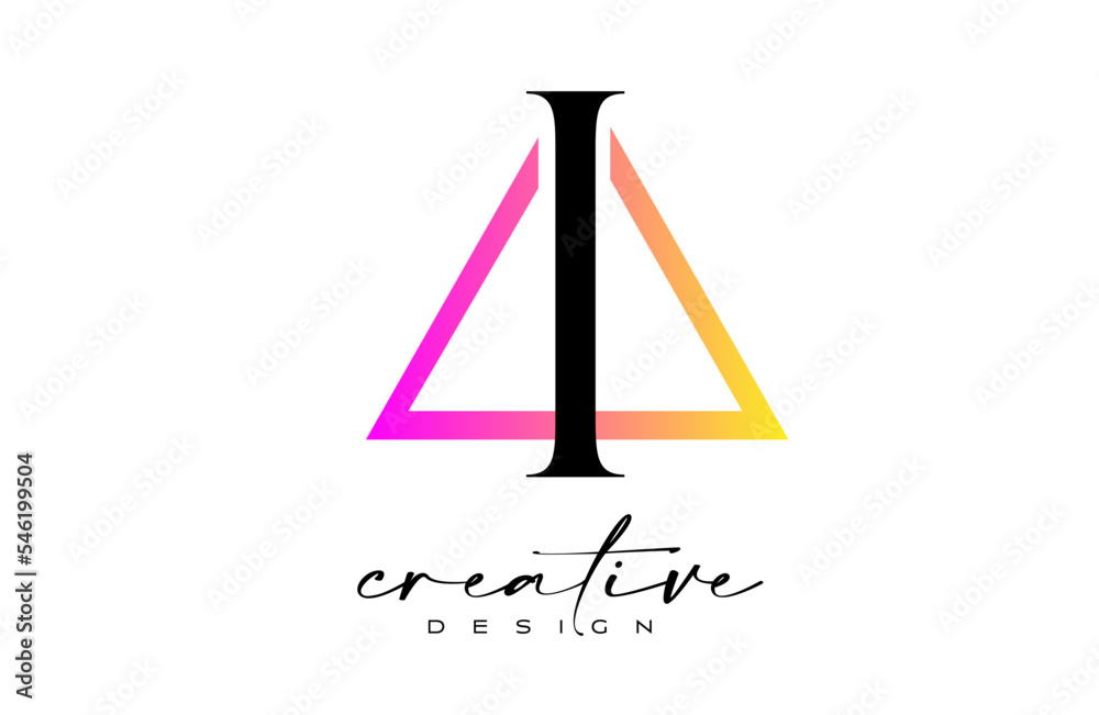Letter I Logo inside a Triangle with creative Cut Design. Letter I Logo inside a Triangle with creative Cut Design.