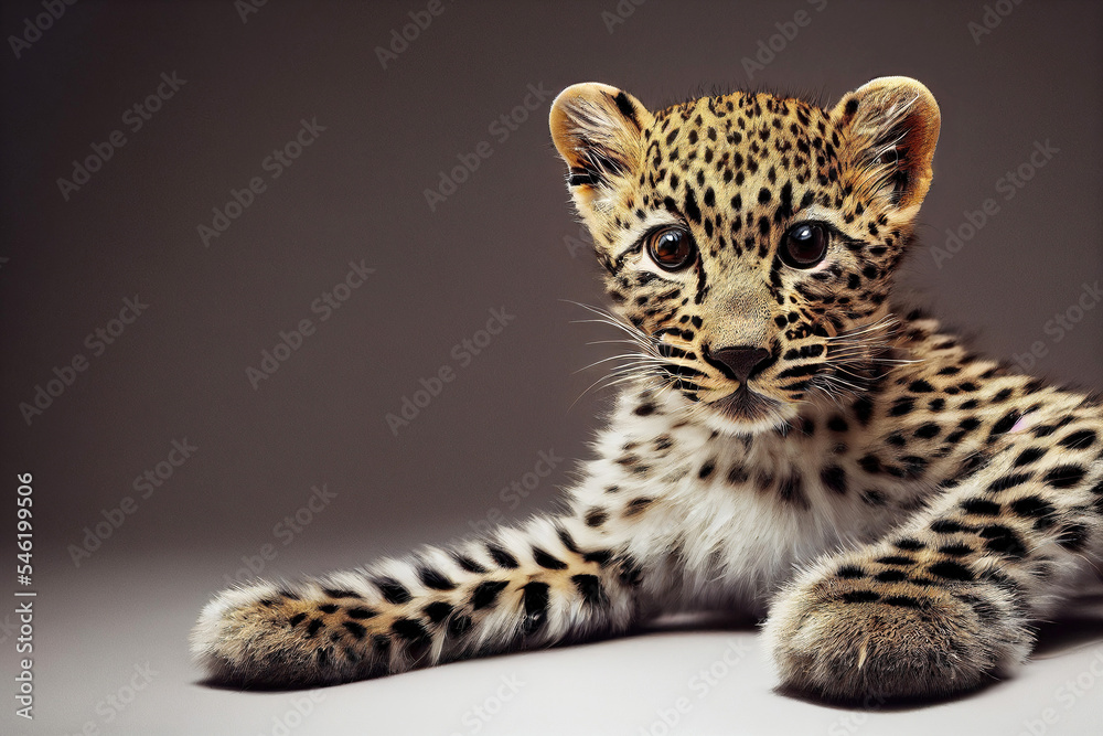 Fototapeta premium Portrait of cute young leopard in studio setting