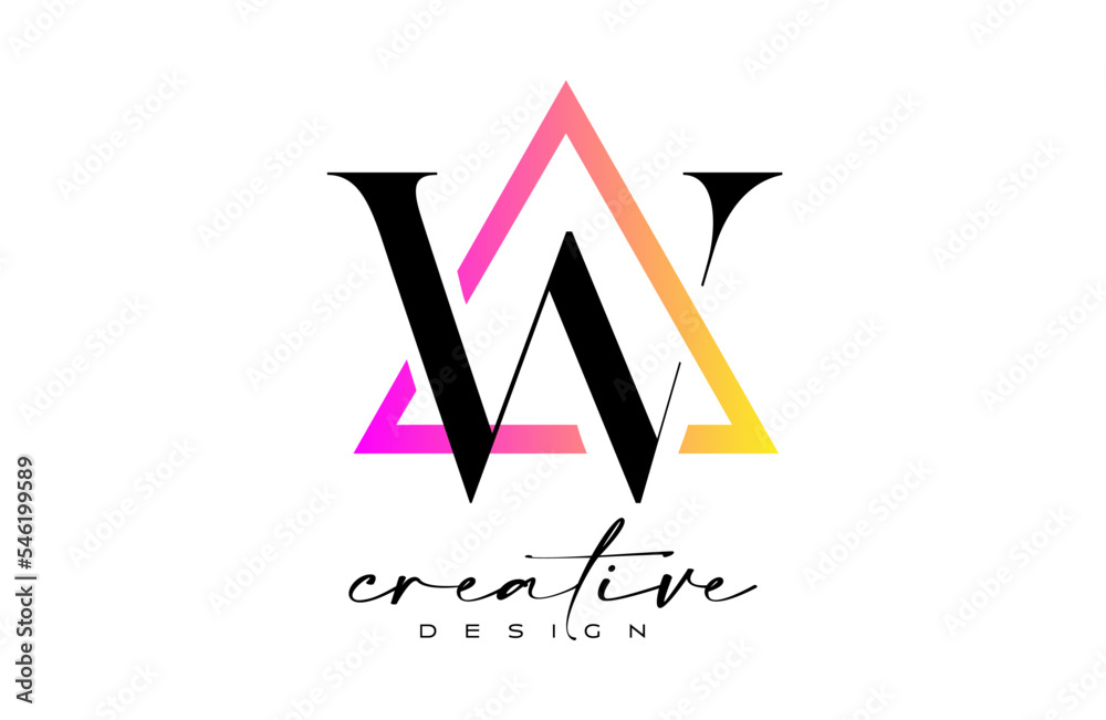 Letter W Logo inside a Triangle with creative Cut Design.