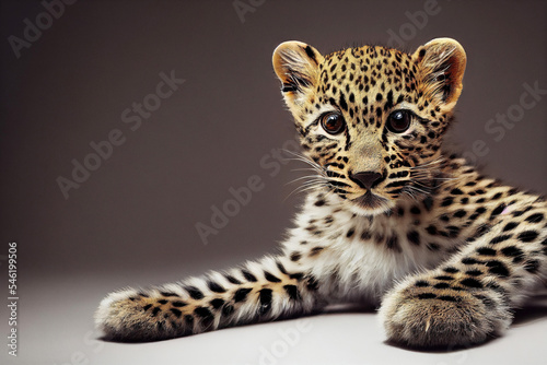 Portrait of cute young leopard in studio setting