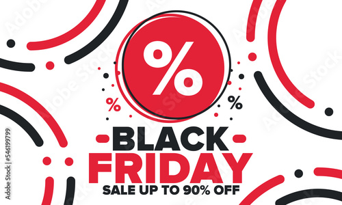 Black Friday. Sale up to 90  off. Biggest sale of the year. Special offer banner. Holiday shopping in United States. Super season deal in November. Discount badge. Creative vector template