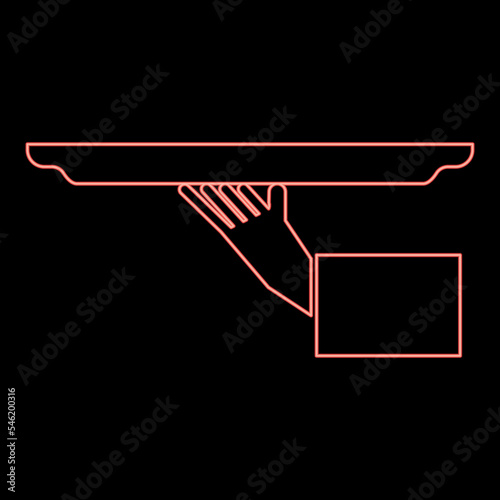 Neon hand with tray red color vector illustration image flat style