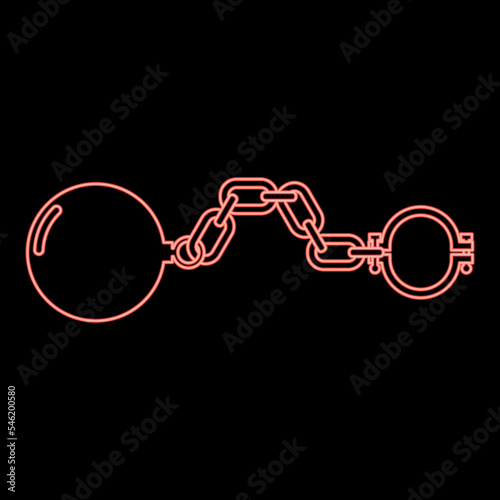 Neon shackles with ball red color vector illustration image flat style