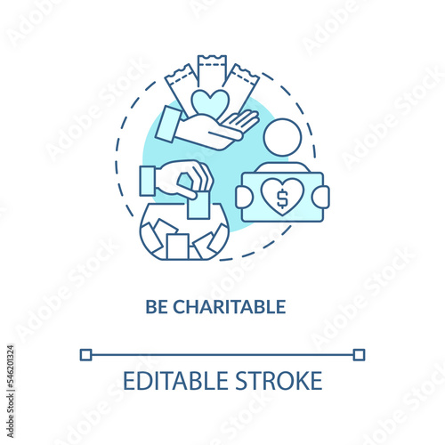 Use charitable involvement turquoise concept icon. Finding more customers tip abstract idea thin line illustration. Isolated outline drawing. Editable stroke. Arial, Myriad Pro-Bold fonts used