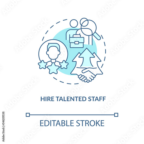 Hire talented staff turquoise concept icon. Acquire new clients strategy abstract idea thin line illustration. Isolated outline drawing. Editable stroke. Arial, Myriad Pro-Bold fonts used