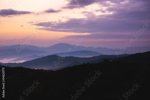 sunrise and sunset in mountains  Layers of mountain  Beautiful dark mountain landscape