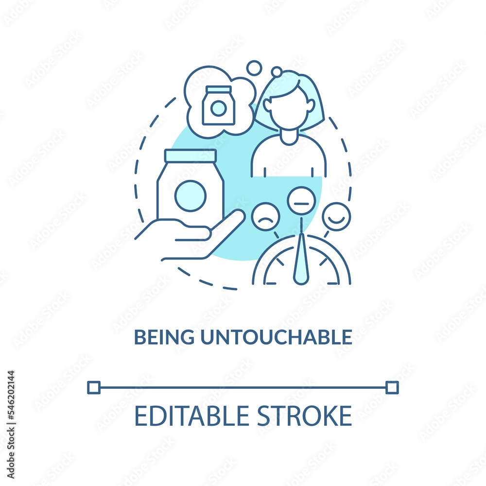 Being untouchable turquoise concept icon. New business mistake to avoid abstract idea thin line illustration. Isolated outline drawing. Editable stroke. Arial, Myriad Pro-Bold fonts used