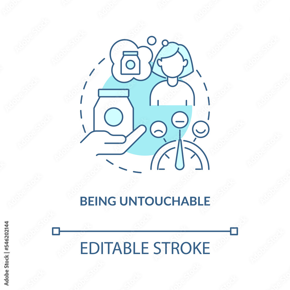 Being untouchable turquoise concept icon. New business mistake to avoid abstract idea thin line illustration. Isolated outline drawing. Editable stroke. Arial, Myriad Pro-Bold fonts used Being untouchable turquoise concept icon. New business mistake to avoid abstract idea thin line illustration. Isolated outline drawing. Editable stroke. Arial, Myriad Pro-Bold fonts used