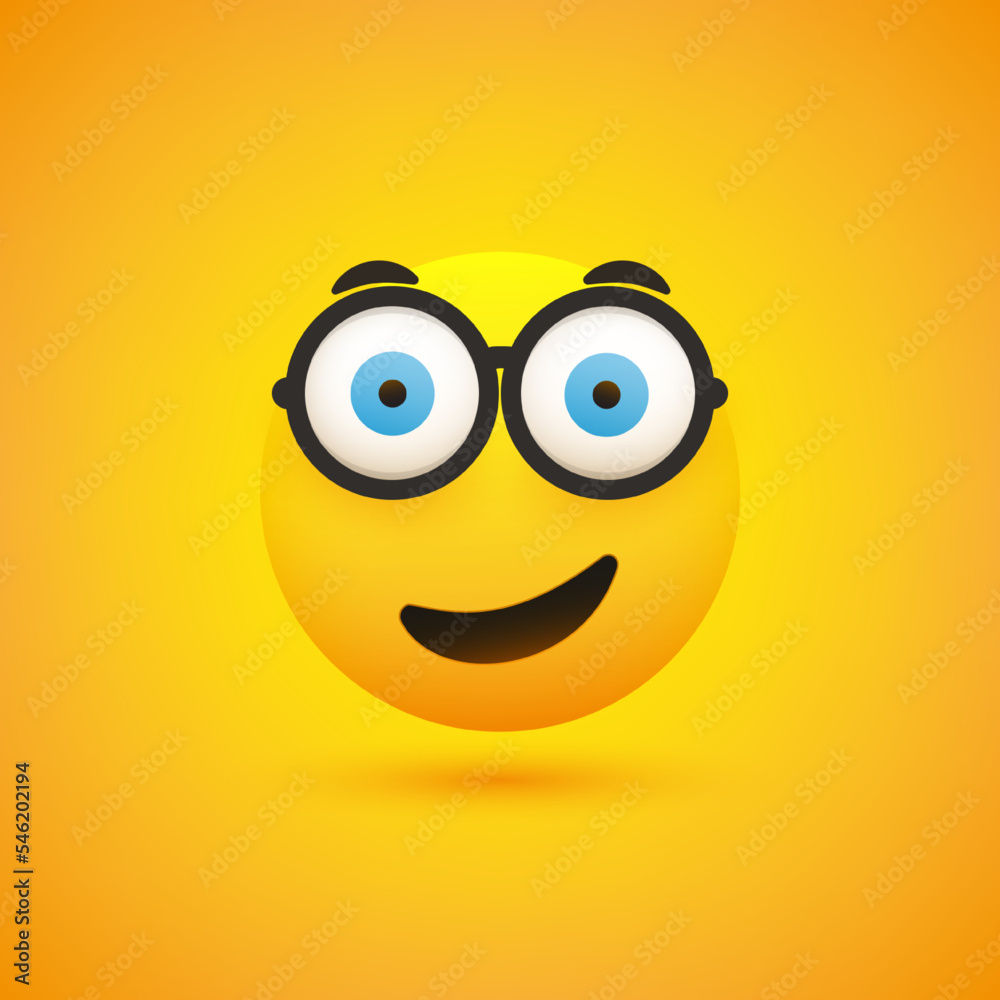 Funny Surprised, Satisfied Smiling Nerd Emoji with Glasses and Pop Out ...