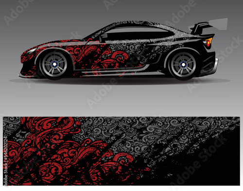 Car wrap design vector. Graphic abstract stripe racing background kit designs for wrap vehicle  race car  rally  adventure and livery