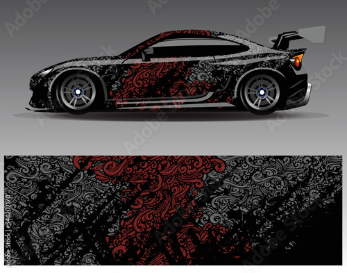 Car wrap design vector. Graphic abstract stripe racing background kit designs for wrap vehicle  race car  rally  adventure and livery