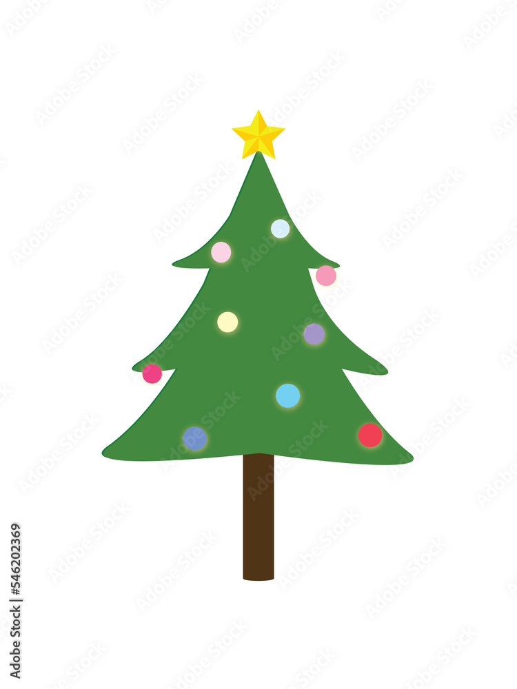 The Christmas Tree was Decorated with Ball Lights and Starlight-Isolated On White Background. The Christmas Tree was Decorated with Ball Lights and Starlight-Isolated On White Background.