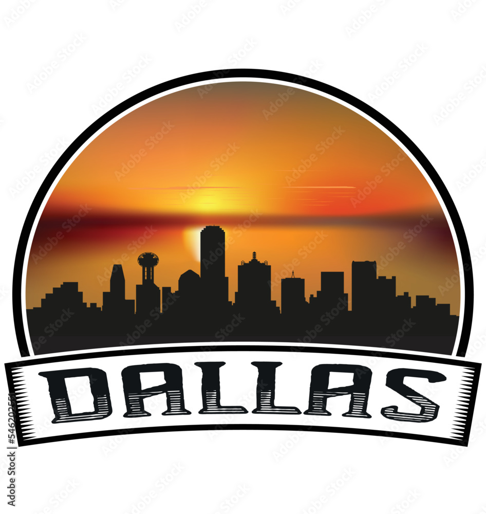 Dallas Texas USA Skyline Sunset Travel Souvenir Sticker Logo Badge Stamp Emblem Coat of Arms Vector Illustration EPS