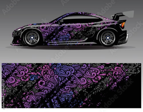 Car wrap design vector. Graphic abstract stripe racing background kit designs for wrap vehicle  race car  rally  adventure and livery
