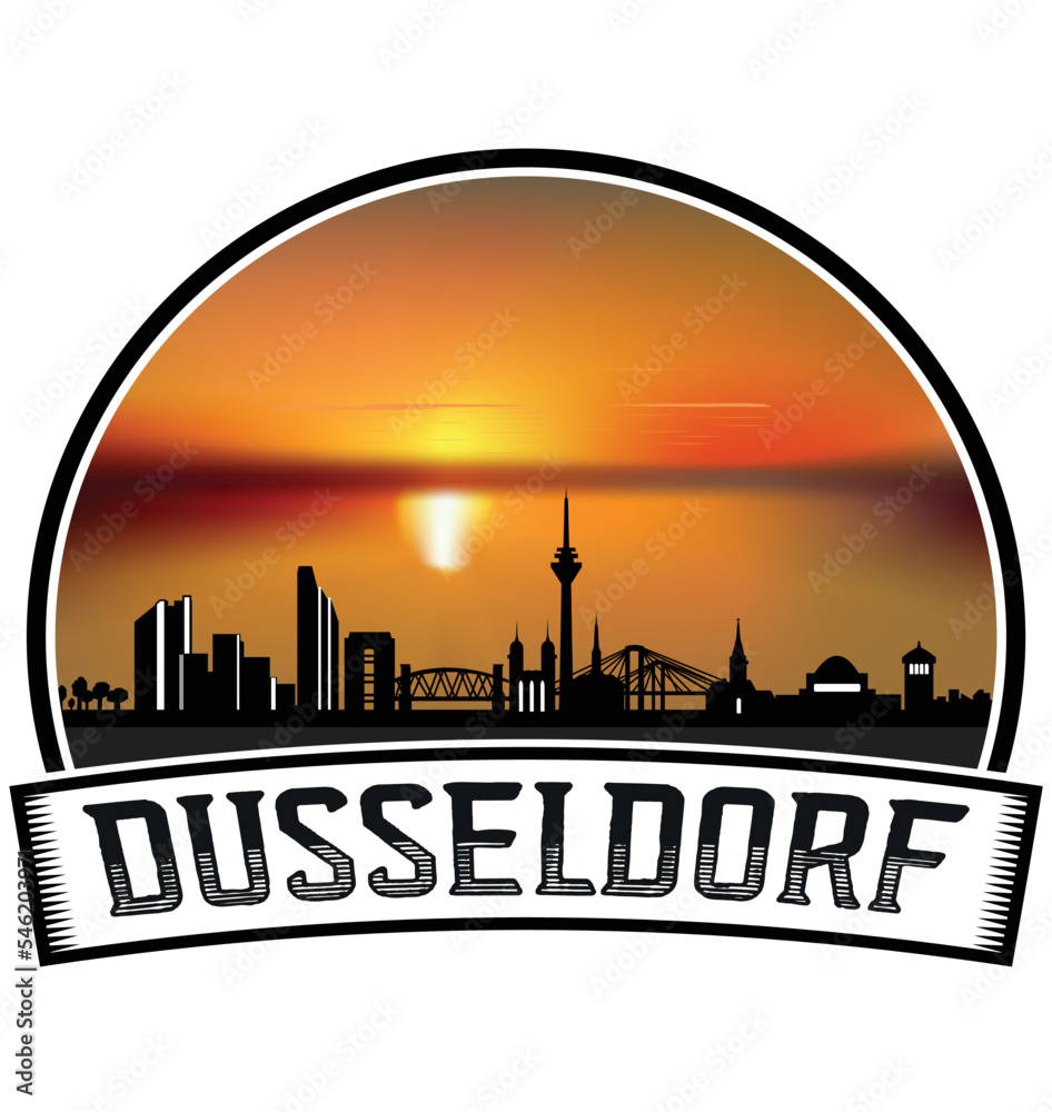 Dusseldorf Germany Skyline Sunset Travel Souvenir Sticker Logo Badge Stamp Emblem Coat of Arms Vector Illustration EPS