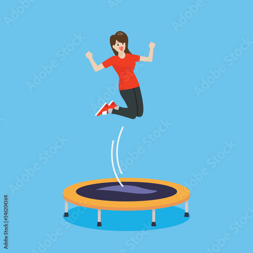 Excited Woman Jumping and Bouncing on Trampoline