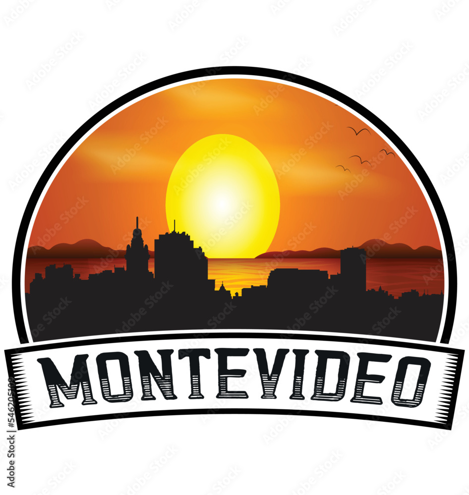 Montevideo Uruguay Skyline Sunset Travel Souvenir Sticker Logo Badge Stamp Emblem Coat of Arms Vector Illustration EPS