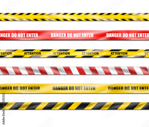 3d realistic icon. Collection of signal ribbons of danger do not enter. Warning signs.