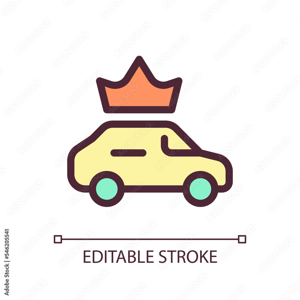 Fototapeta premium Premium taxi service pixel perfect RGB color ui icon. Luxury automobiles order. Simple filled line element. GUI, UX design for mobile app. Vector isolated pictogram. Editable stroke. Arial font used