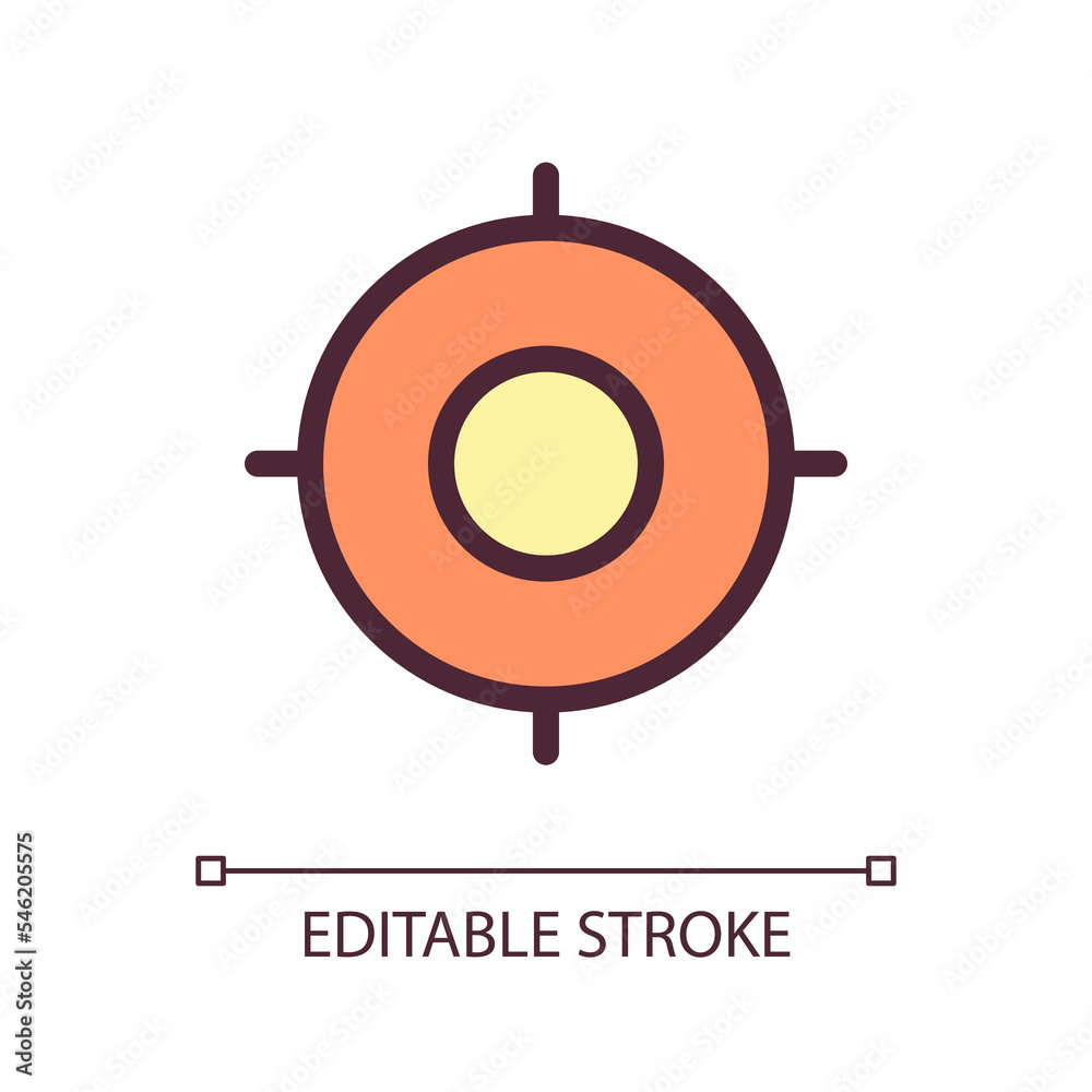Target pixel perfect RGB color ui icon. Focus on chosen goal. Marketing tool. Simple filled line element. GUI, UX design for mobile app. Vector isolated pictogram. Editable stroke. Arial font used Target pixel perfect RGB color ui icon. Focus on chosen goal. Marketing tool. Simple filled line element. GUI, UX design for mobile app. Vector isolated pictogram. Editable stroke. Arial font used
